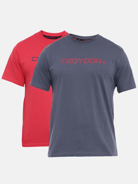 Pink And Grey Crewneck Typographic Printed T-Shirt Combo