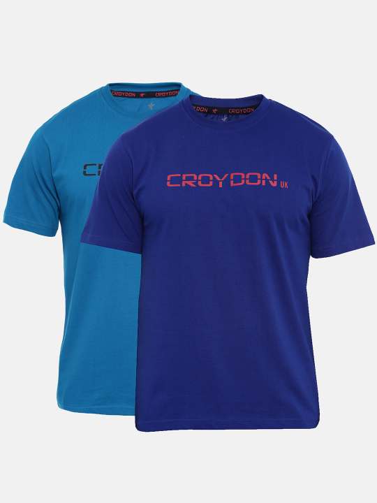 Violet And Air force Crewneck Typographic Printed T-Shirt Combo