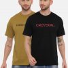 Black And Olive Crewneck Typographic Printed T-Shirt Combo