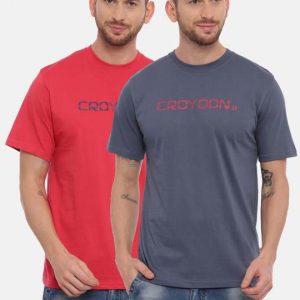 Pink And Grey Crewneck Typographic Printed T-Shirt Combo