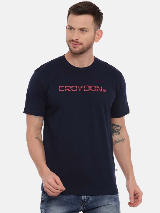 Blue And Navy Crewneck Typographic Printed T-Shirt Combo