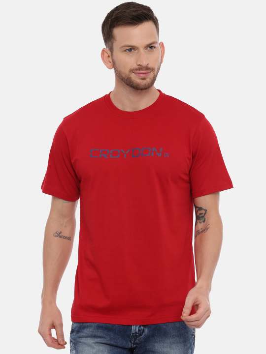 Green And Maroon Crewneck Typographic Printed T-Shirt Combo