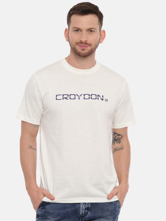 Wine And Off White Crewneck Typographic Printed T-Shirt Combo