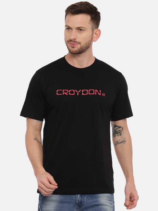 Black And Olive Crewneck Typographic Printed T-Shirt Combo