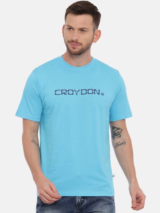 Blue And Navy Crewneck Typographic Printed T-Shirt Combo