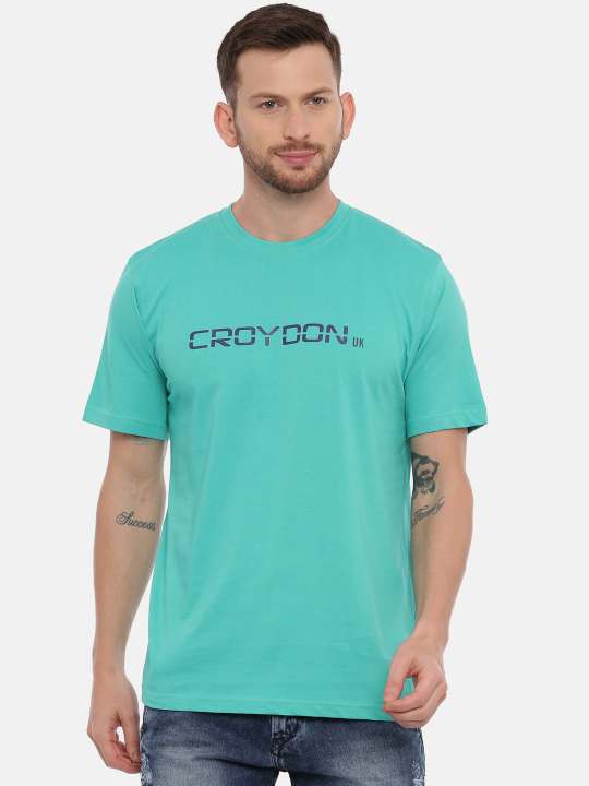 Green And Maroon Crewneck Typographic Printed T-Shirt Combo