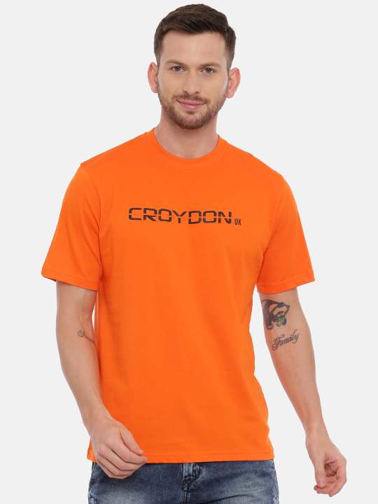 Orange And Green Crewneck Typographic Printed T-Shirt Combo