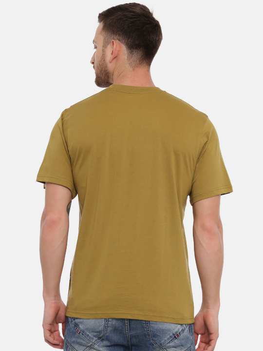 Black And Olive Crewneck Typographic Printed T-Shirt Combo