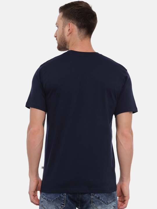 Blue And Navy Crewneck Typographic Printed T-Shirt Combo