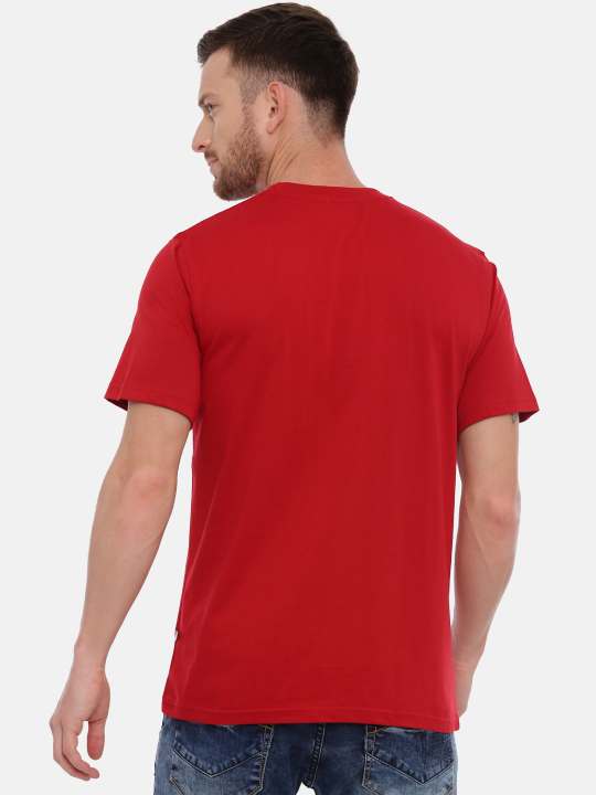 Green And Maroon Crewneck Typographic Printed T-Shirt Combo