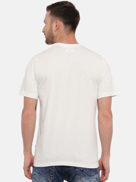 Wine And Off White Crewneck Typographic Printed T-Shirt Combo