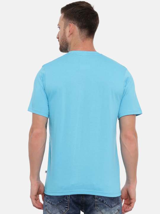 Blue And Navy Crewneck Typographic Printed T-Shirt Combo