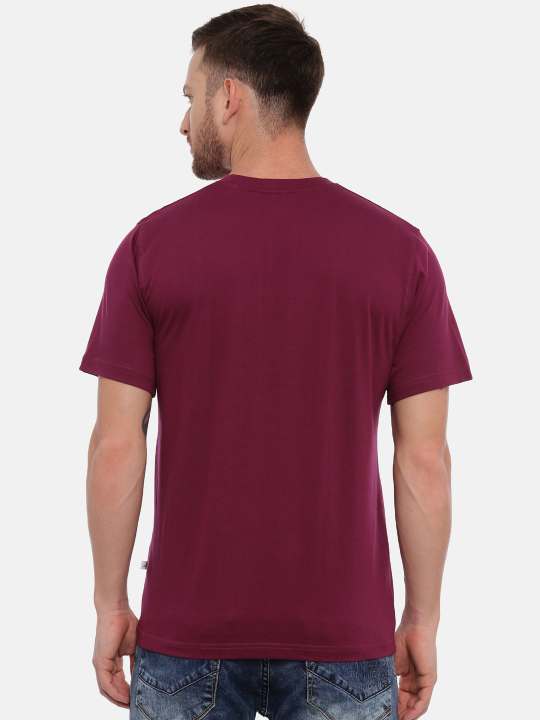 Wine And Off White Crewneck Typographic Printed T-Shirt Combo