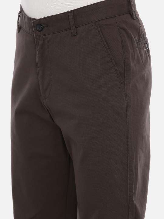Brown Tapered Solid Chinos Trouser