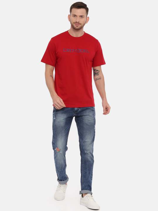 Green And Maroon Crewneck Typographic Printed T-Shirt Combo