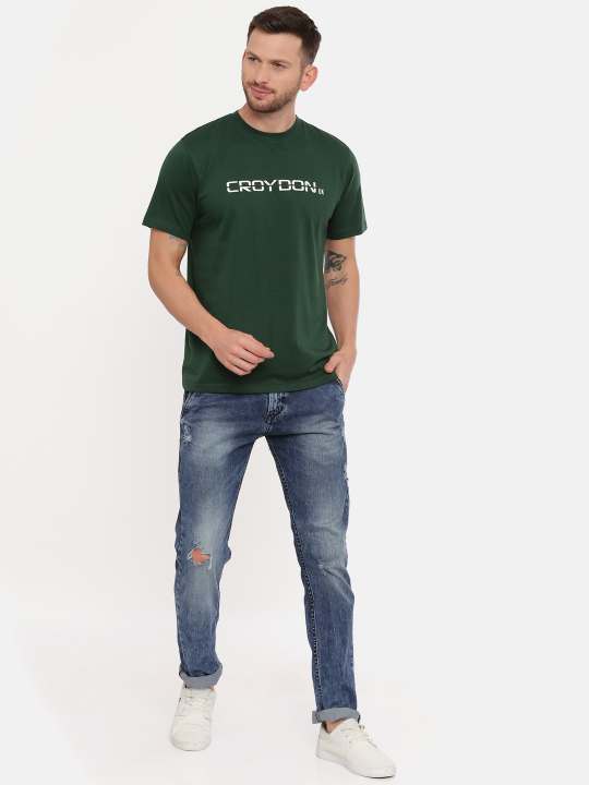 Orange And Green Crewneck Typographic Printed T-Shirt Combo