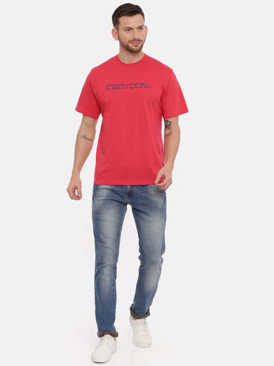 Pink And Grey Crewneck Typographic Printed T-Shirt Combo