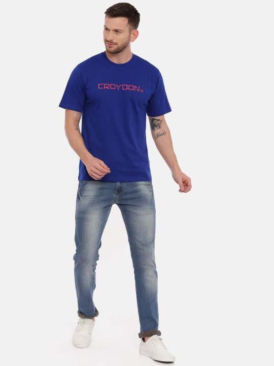 Violet And Air force Crewneck Typographic Printed T-Shirt Combo