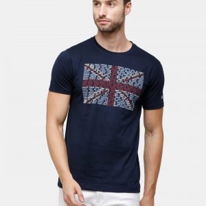 Navy Crewneck T-Shirt Union Jack Chest Print