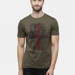 Olive Crewneck T-Shirt Grunge Union jack