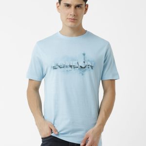 London Landscape Print Crewneck T-Shirt - Light Blue