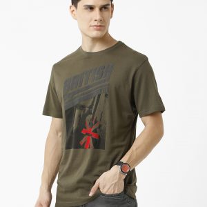 Union Jack Guitar Print Crewneck T-Shirt - Olive