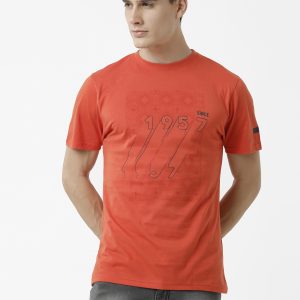 Geometric Pattern Print T-Shirt - Rust