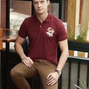 '57' Chest Print Polo Shirt- Burgundy