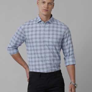 Croydon UK Men's light blue semi formal plaid shirt