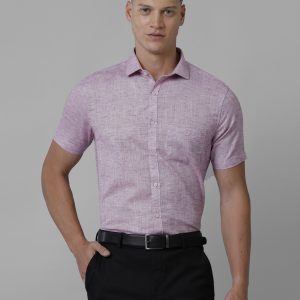 Croydon UK Men's Raw Linen purple solid shirt